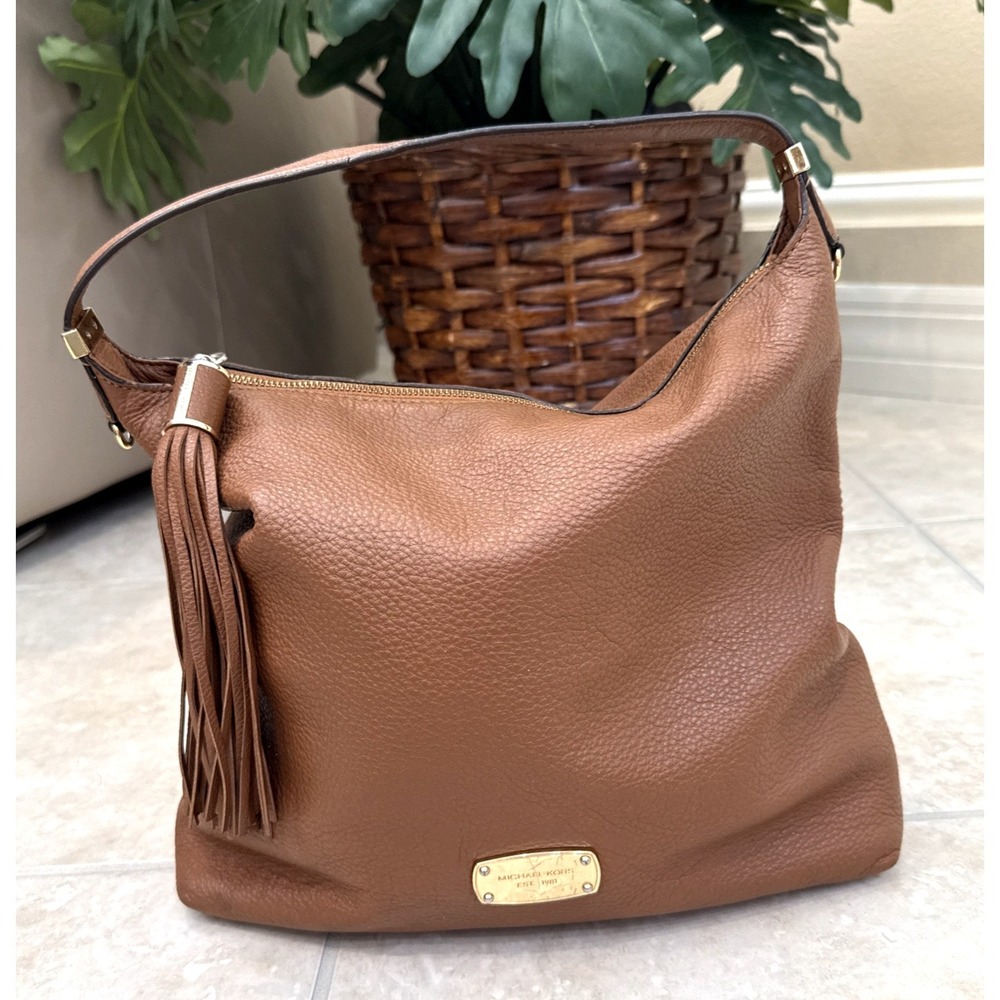 Michael Kors Slouch Purse Shoulder Bag Tassel Brown Leather Hobo Boho Festival